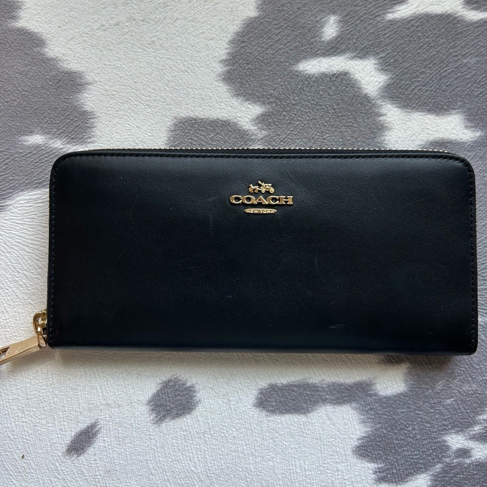 Large black coach wallet with gold hardware